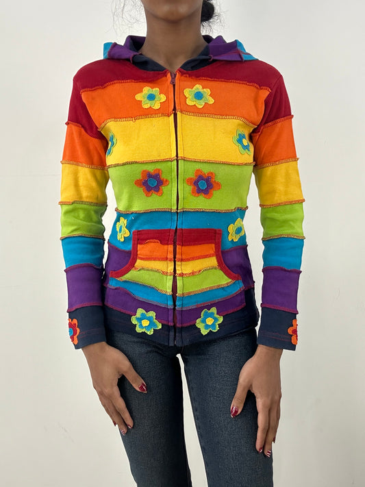 💻 HIPPY CHIC DROP | s/m rainbow hoodie with flower pattern