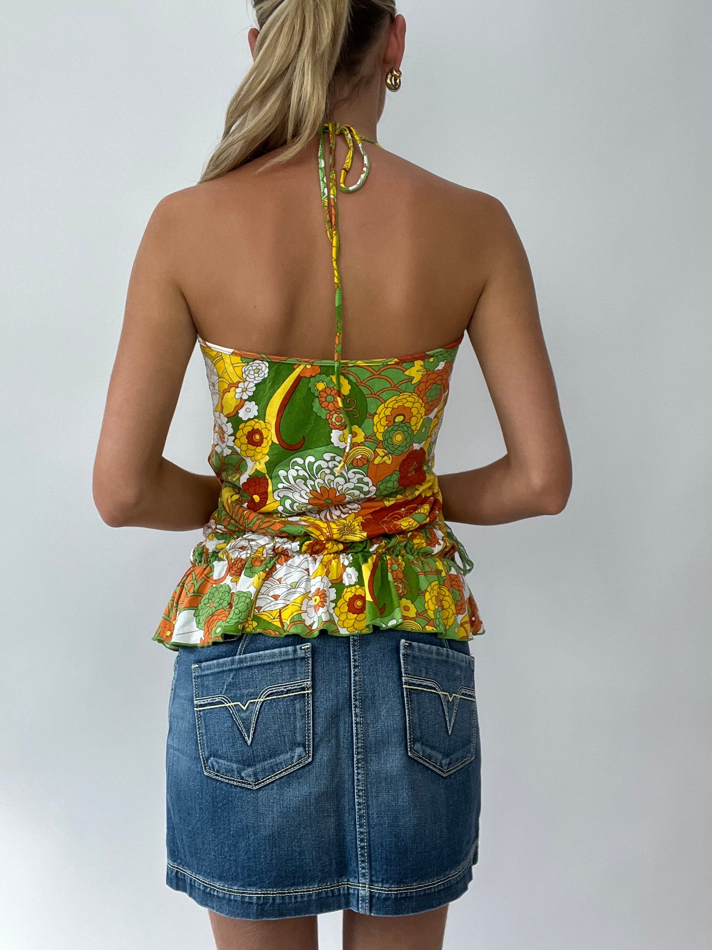 💻 FRUITY DROP | medium halterneck cami with yellow and green floral print