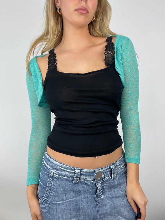 ADDISON RAE DROP | small turquoise textured cardigan