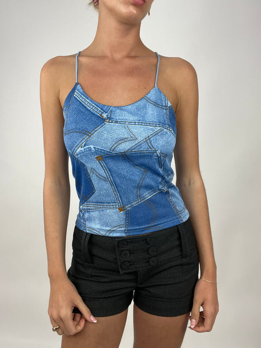 TAYLOR SWIFT DROP | small blue denim patchwork printed cami