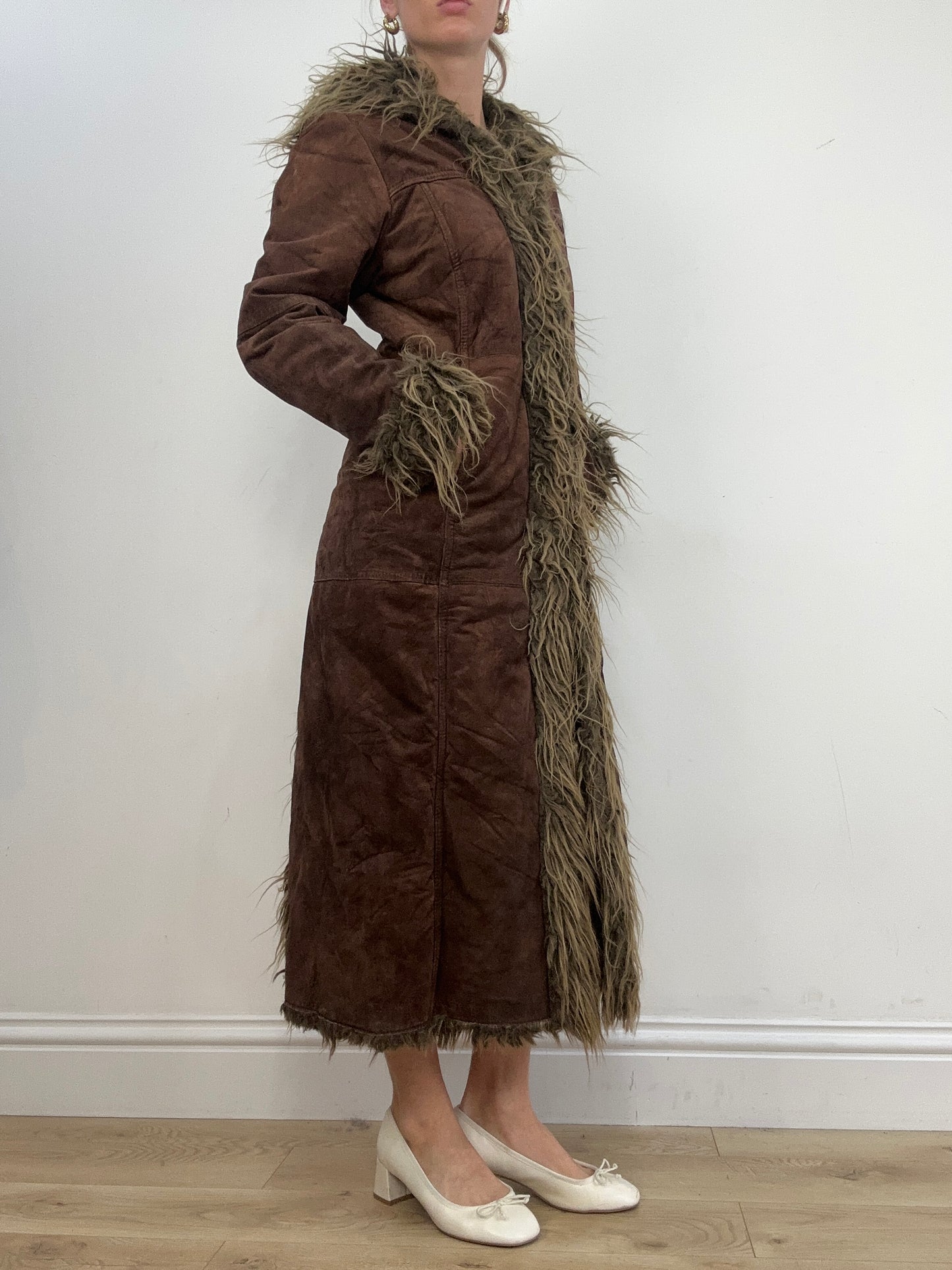 vintage edit seasonal faves | medium brown real suede afghan style coat