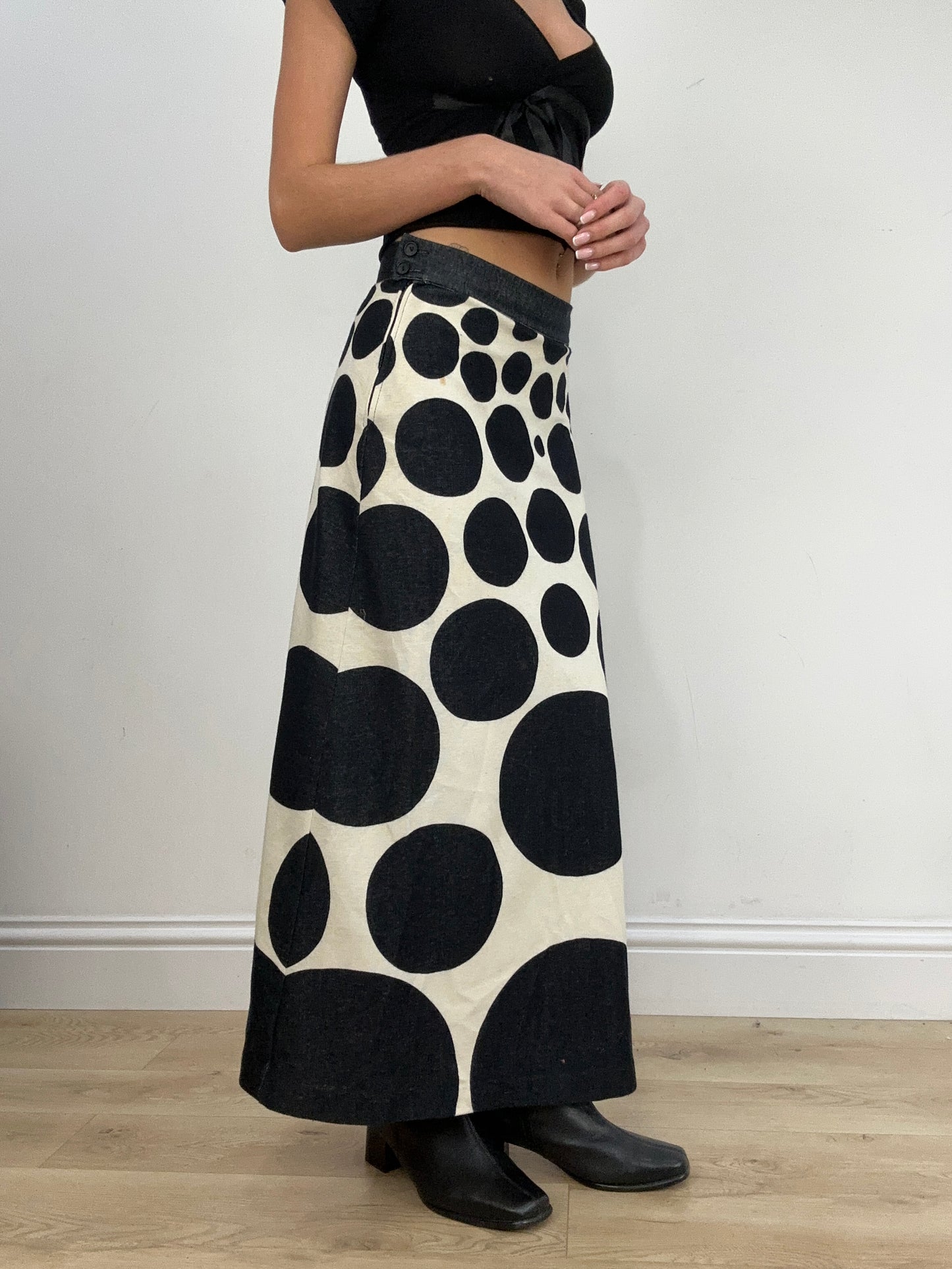 vintage edit five | extra small black and white polka dot maxi skirt