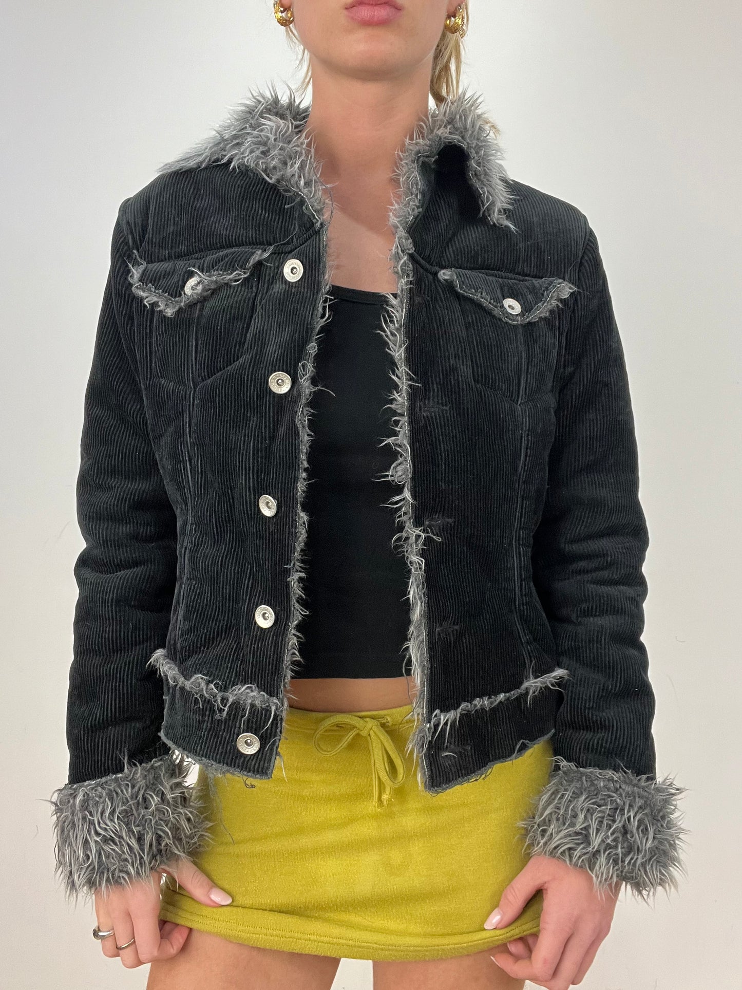 vintage edit eight | medium black corduroy faux fur jacket