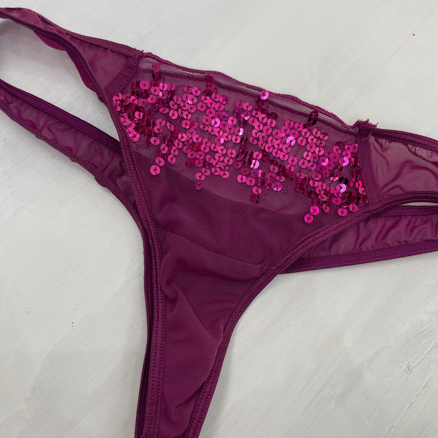GALENTINES DAY DROP | small purple mesh sequin thong
