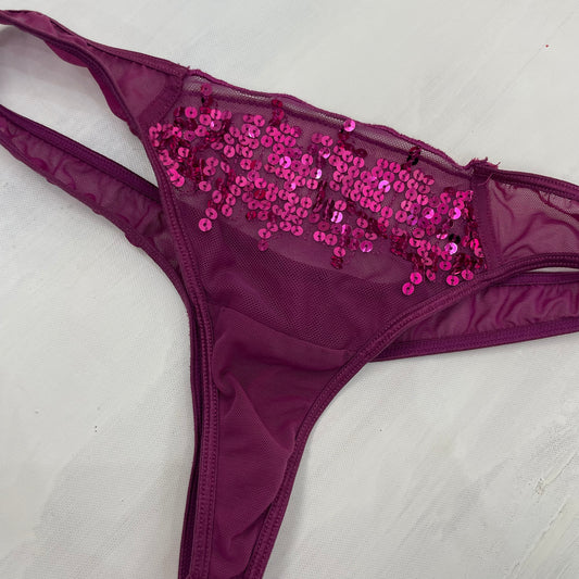 GALENTINES DAY DROP | small purple mesh sequin thong