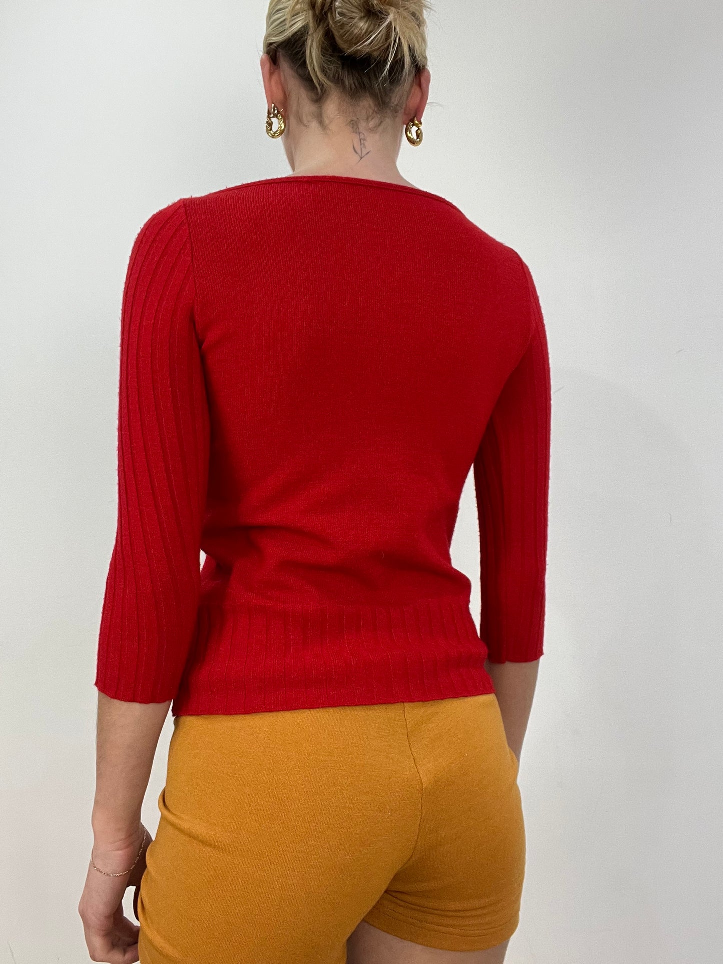 vintage edit nine | small red wide neck ribbed red jumper