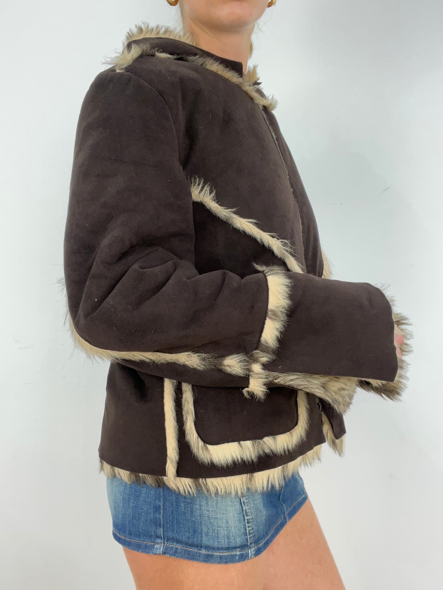 WINTER ESSENTIALS | medium brown suede fur jacket