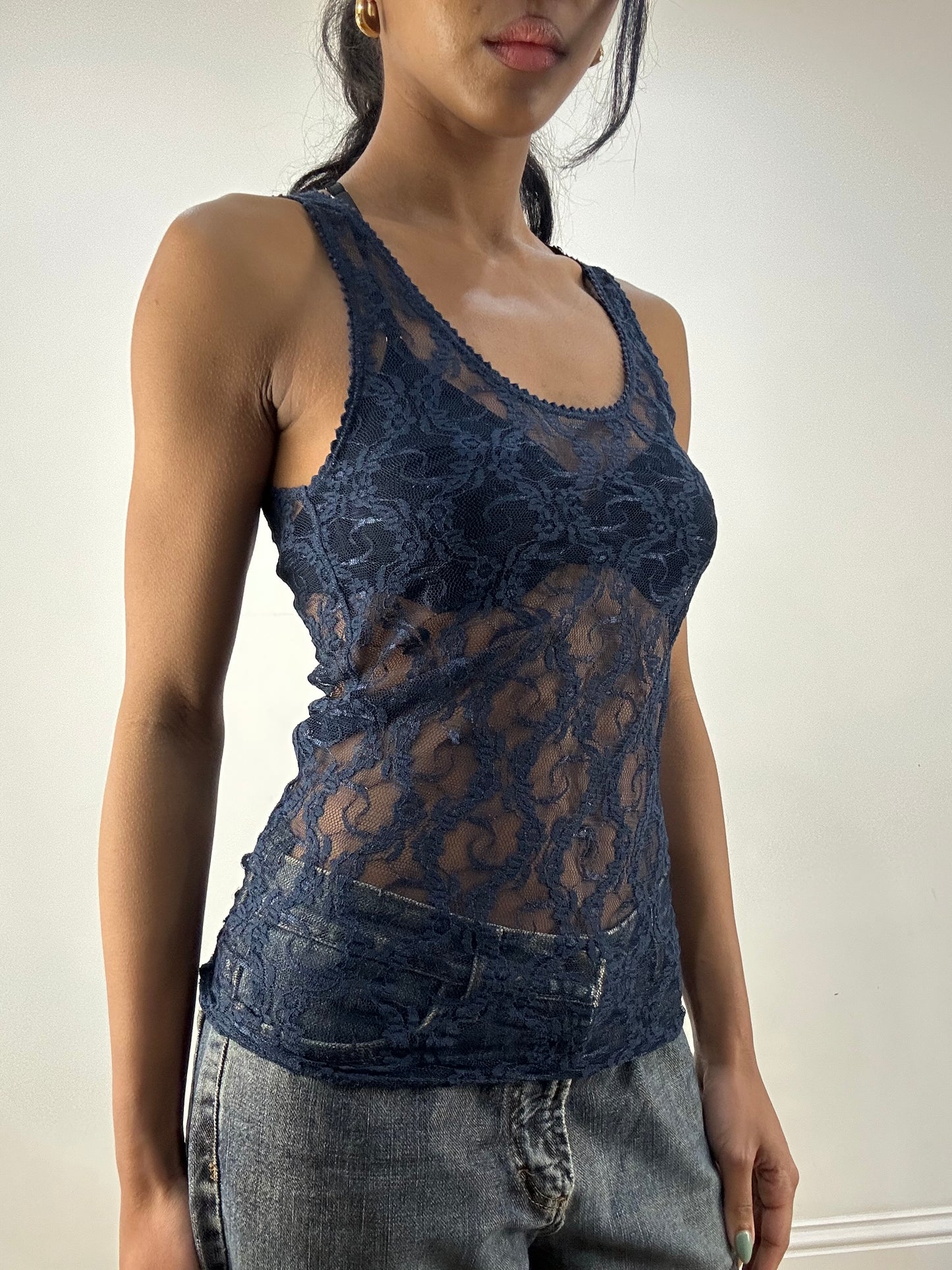 MOB WIFE DROP | small dark blue lace vest