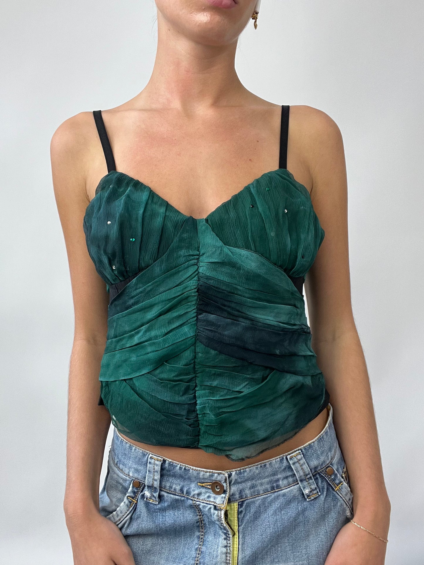 💻 PUB GARDEN DROP | small green and black cami with mesh overlay