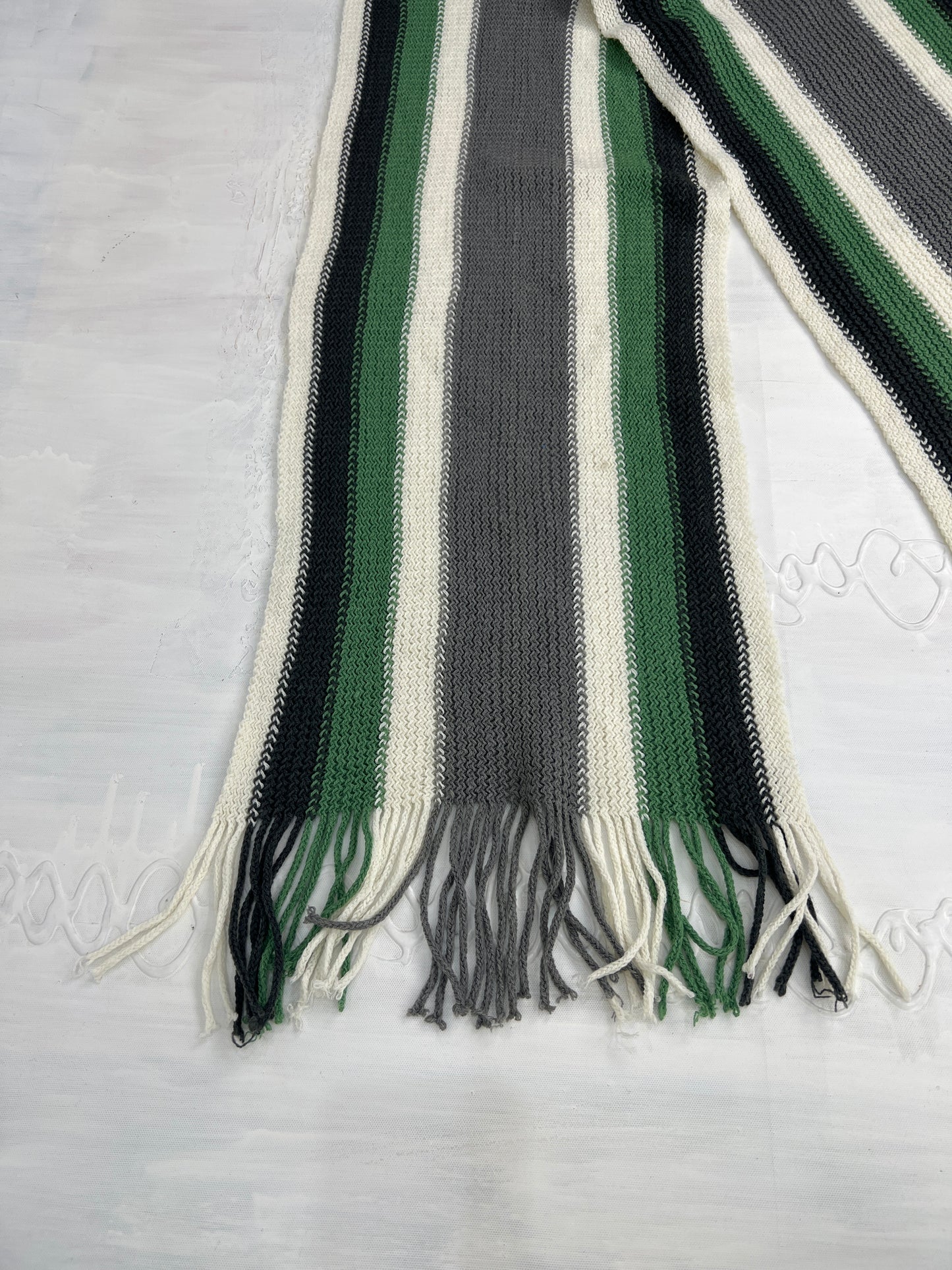 BONFIRE NIGHT | green grey and white striped scarf