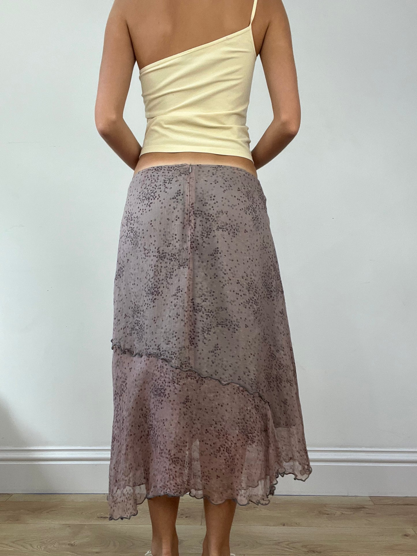 DINNER PARTY | medium lilac polka dot layered maxi skirt