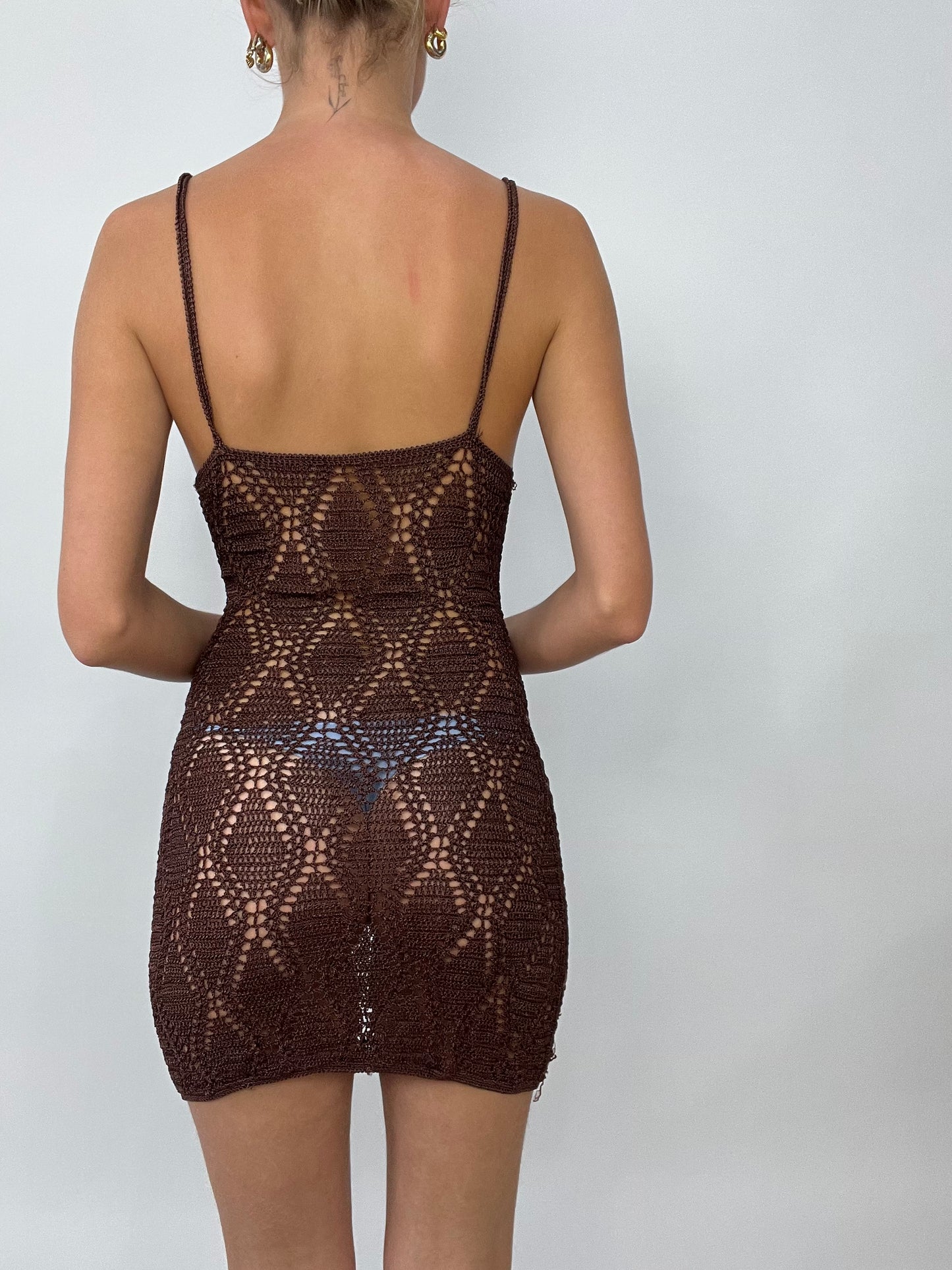 FRUITY DROP | small brown crochet mini dress