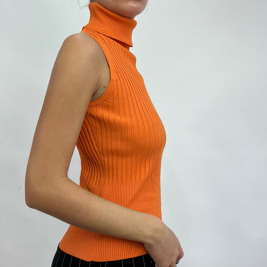 💻 CARRIE BRADSHAW DROP | small orange sleeveless ribbed roll neck jumper