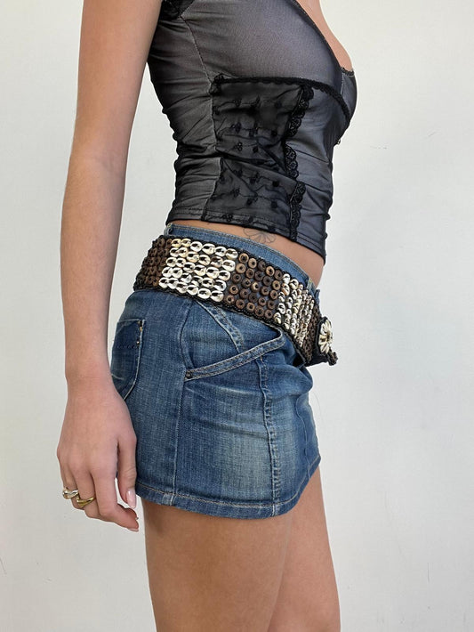 SIRENCORE | shell belt with black and brown beading detail