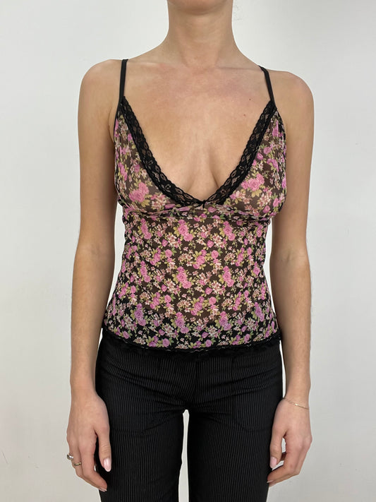 vintage edit seven | small black and purple mesh floral cami