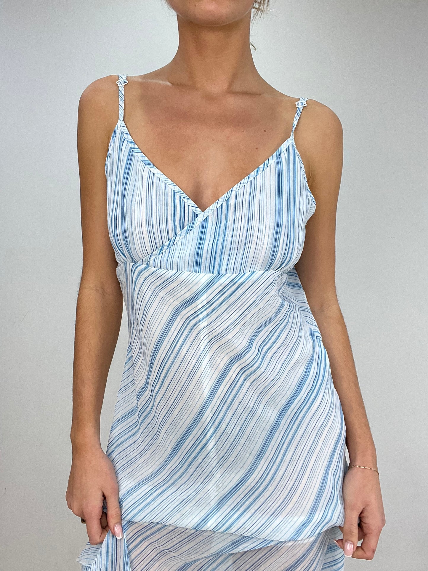 vintage edit five | large white and blue striped maxi dress