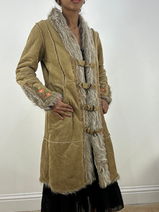 HIPPY CHIC DROP | large tan afghan coat with embroidered arms