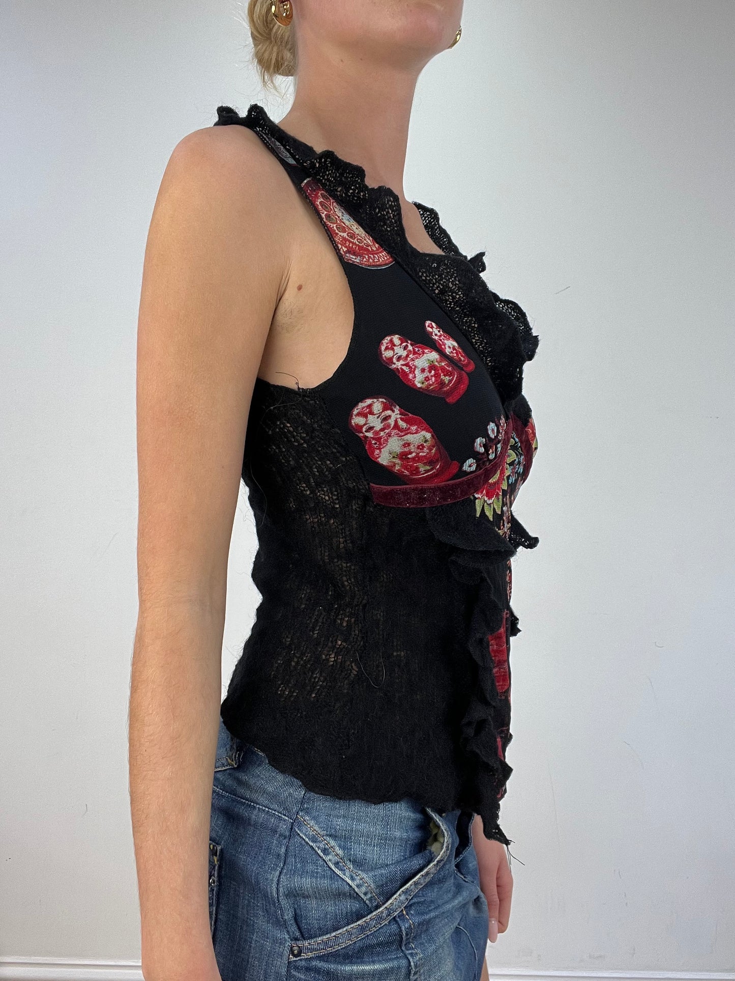 vintage edit nine: part two | small black and red patterned cami