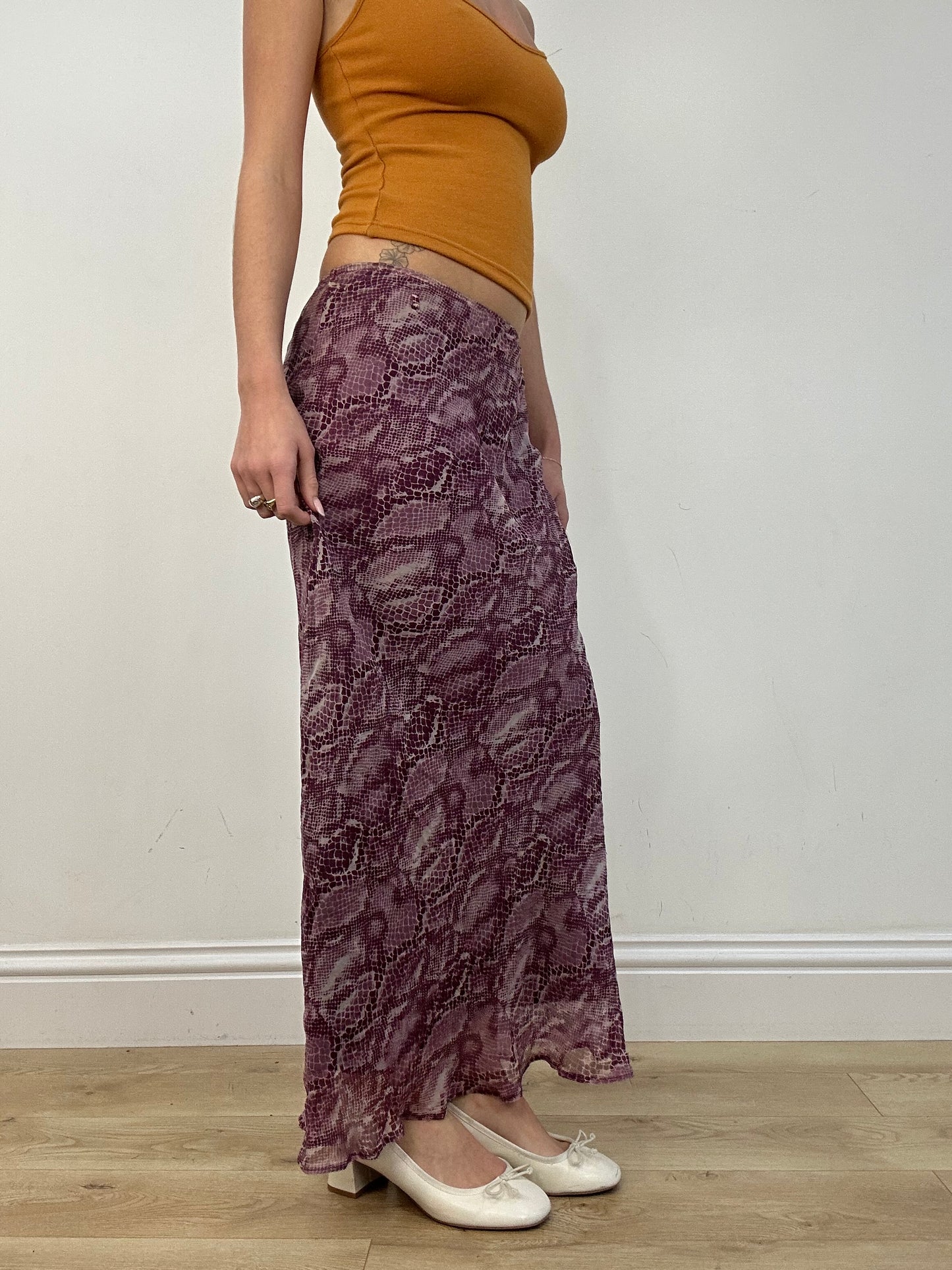 vintage edit: date night | small purple snakeskin print maxi skirt