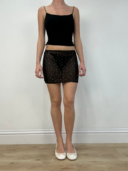 vintage edit: date night | extra small black semi sheer mini skirt