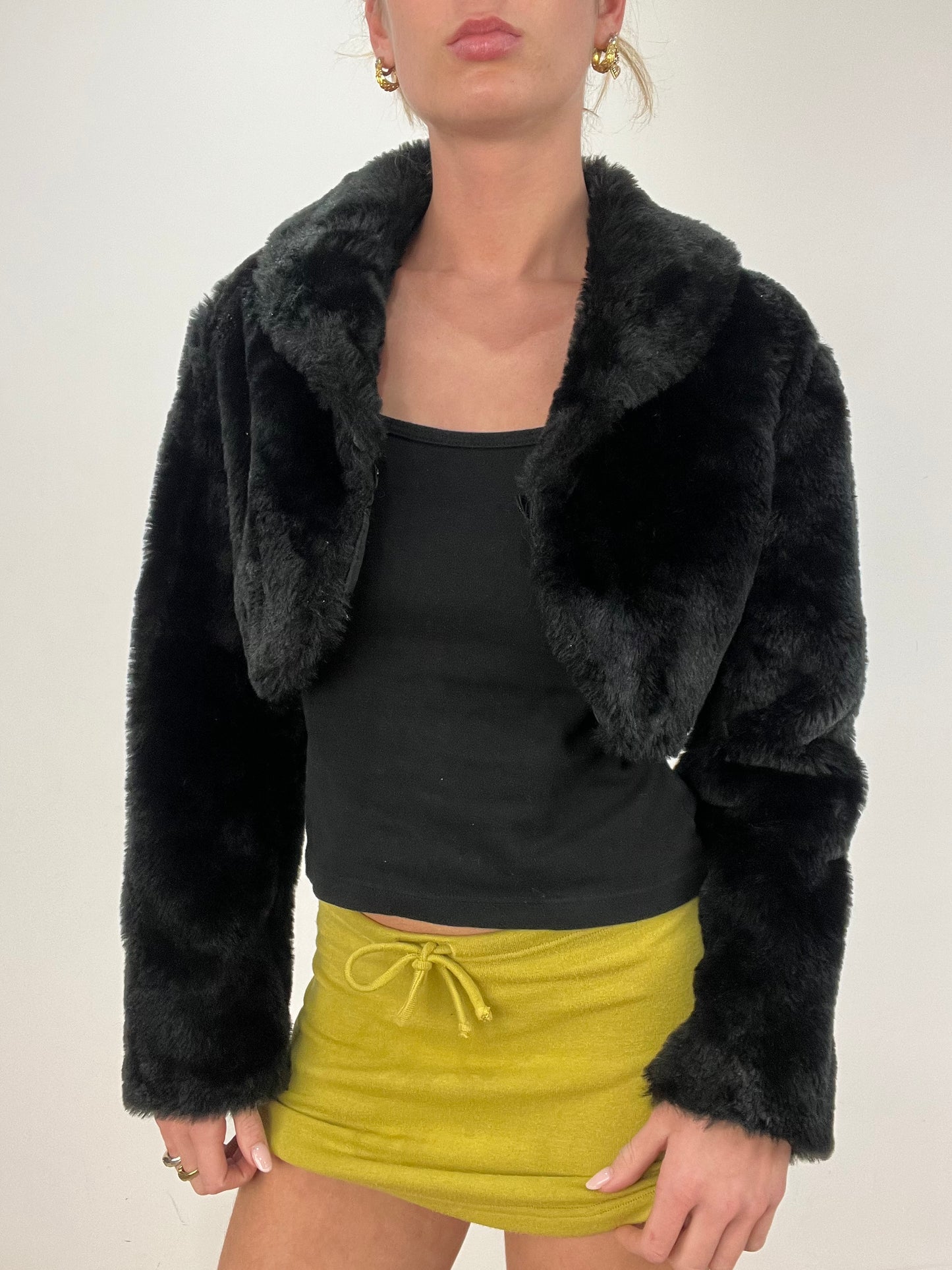 vintage edit eight | small black faux fur cropped jacket