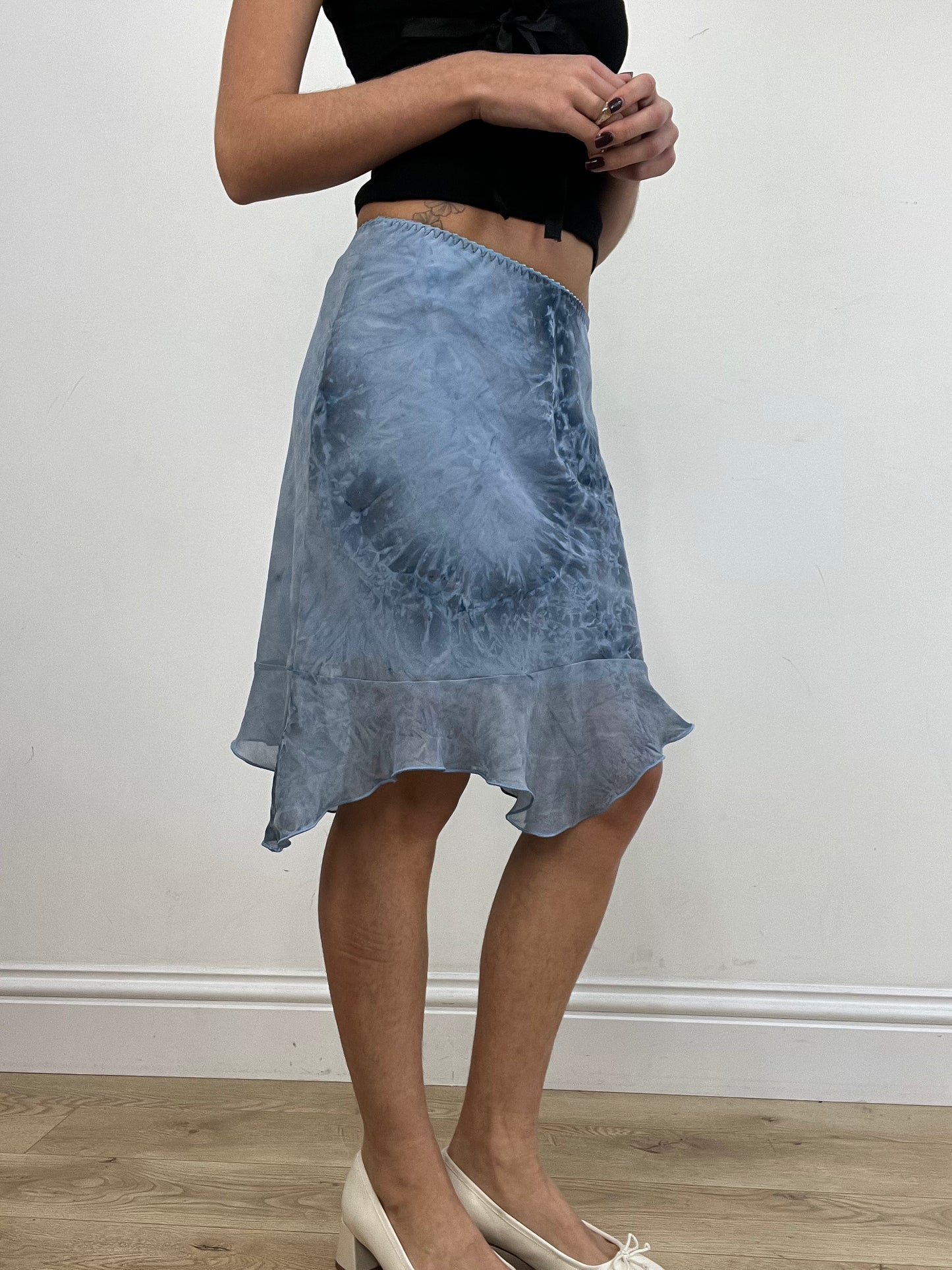 vintage edit one | small blue semi sheer midi skirt