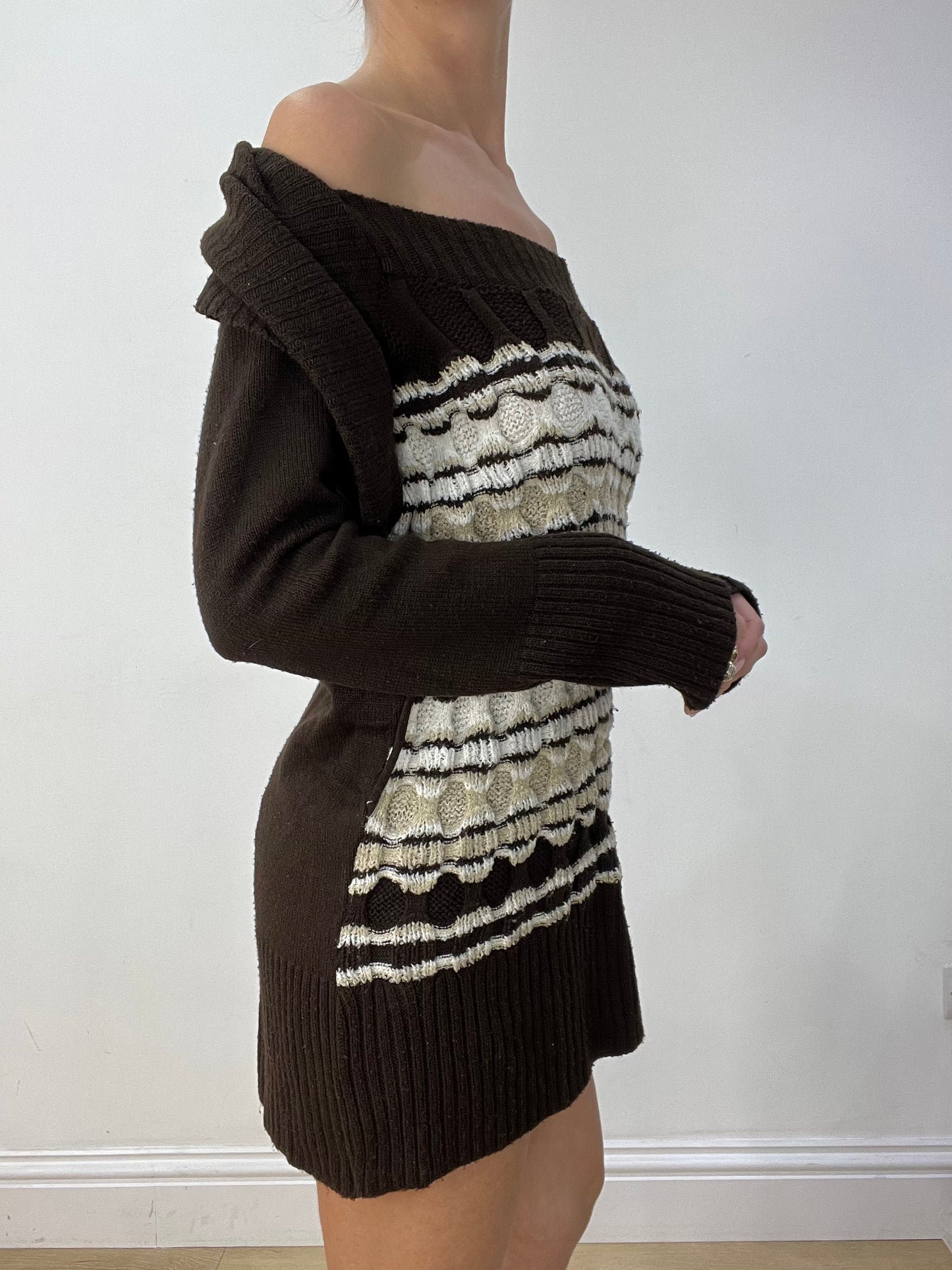 BEST PICKS | medium brown and white off the shoulder knitted dress