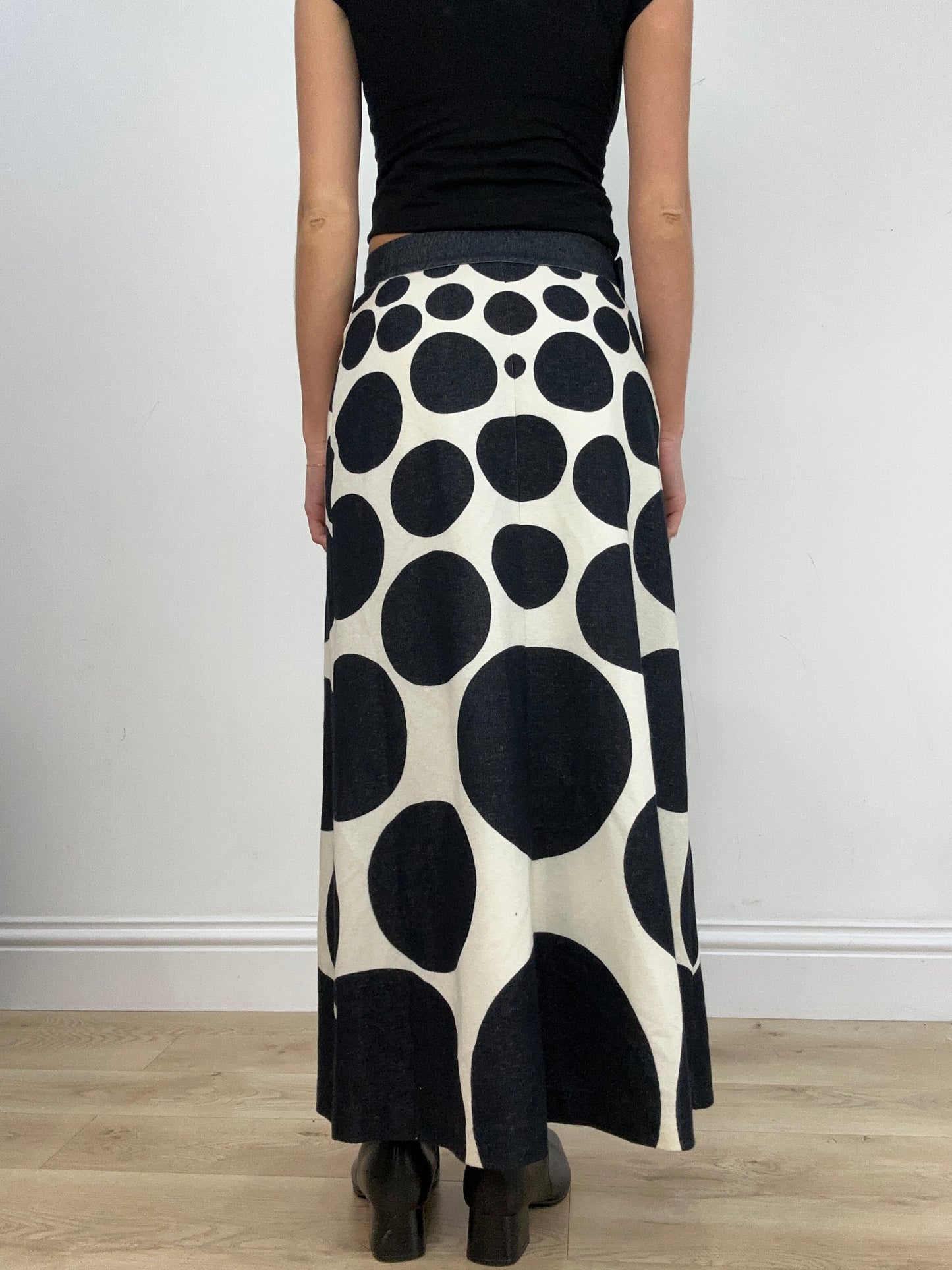 vintage edit five | extra small black and white polka dot maxi skirt