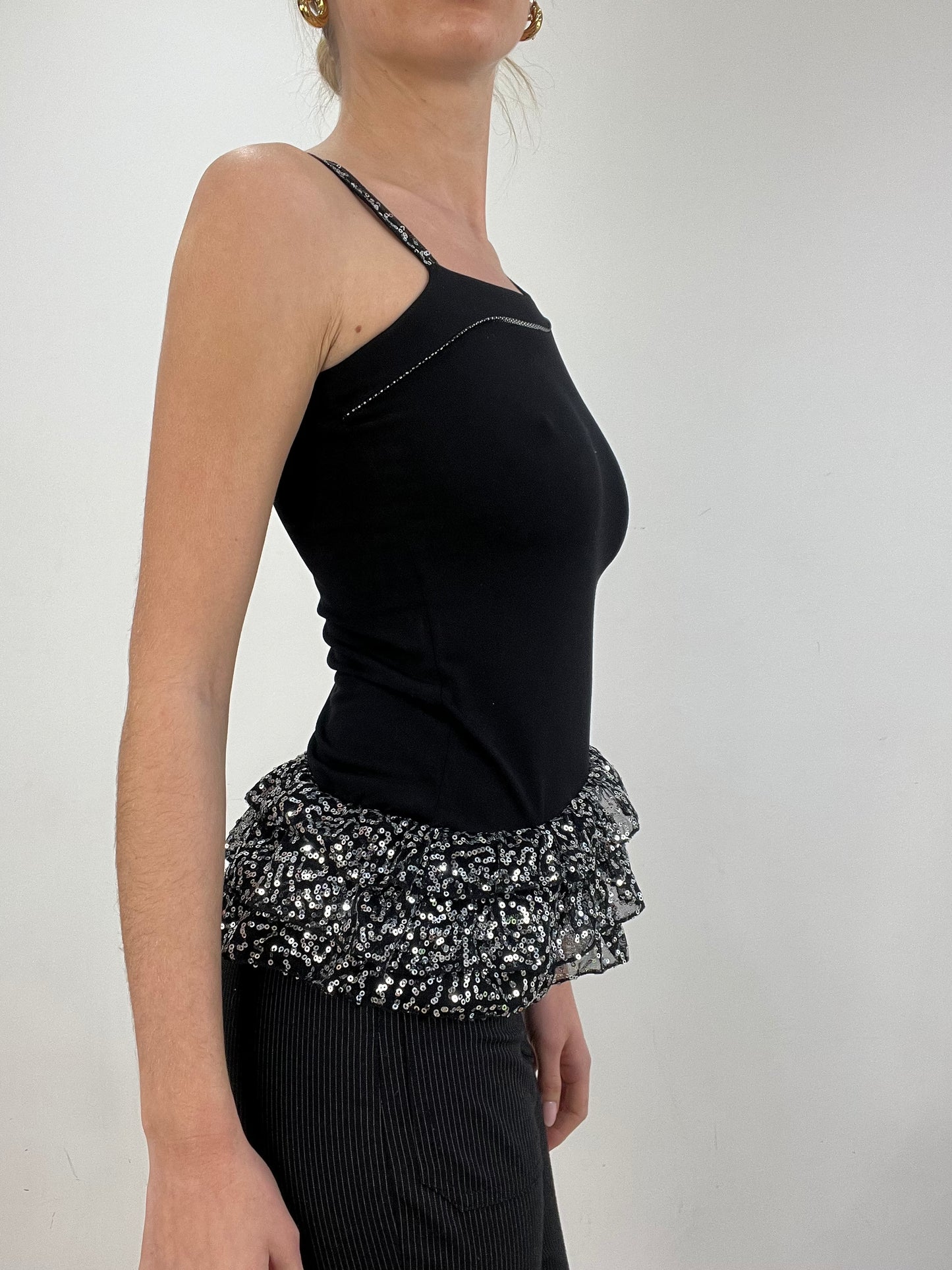 vintage edit six | small black sparkly ruffle cami