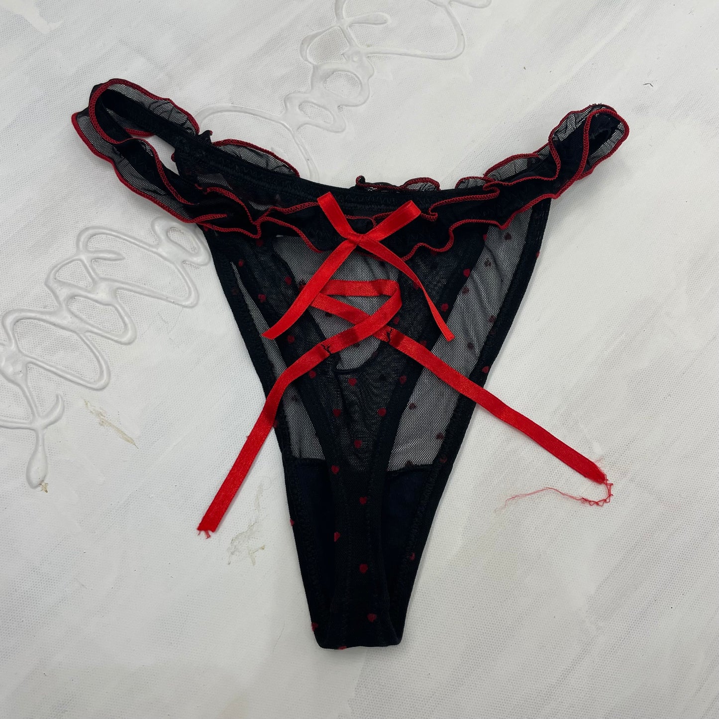 GALENTINES DAY DROP | small black mesh underwear with red bow