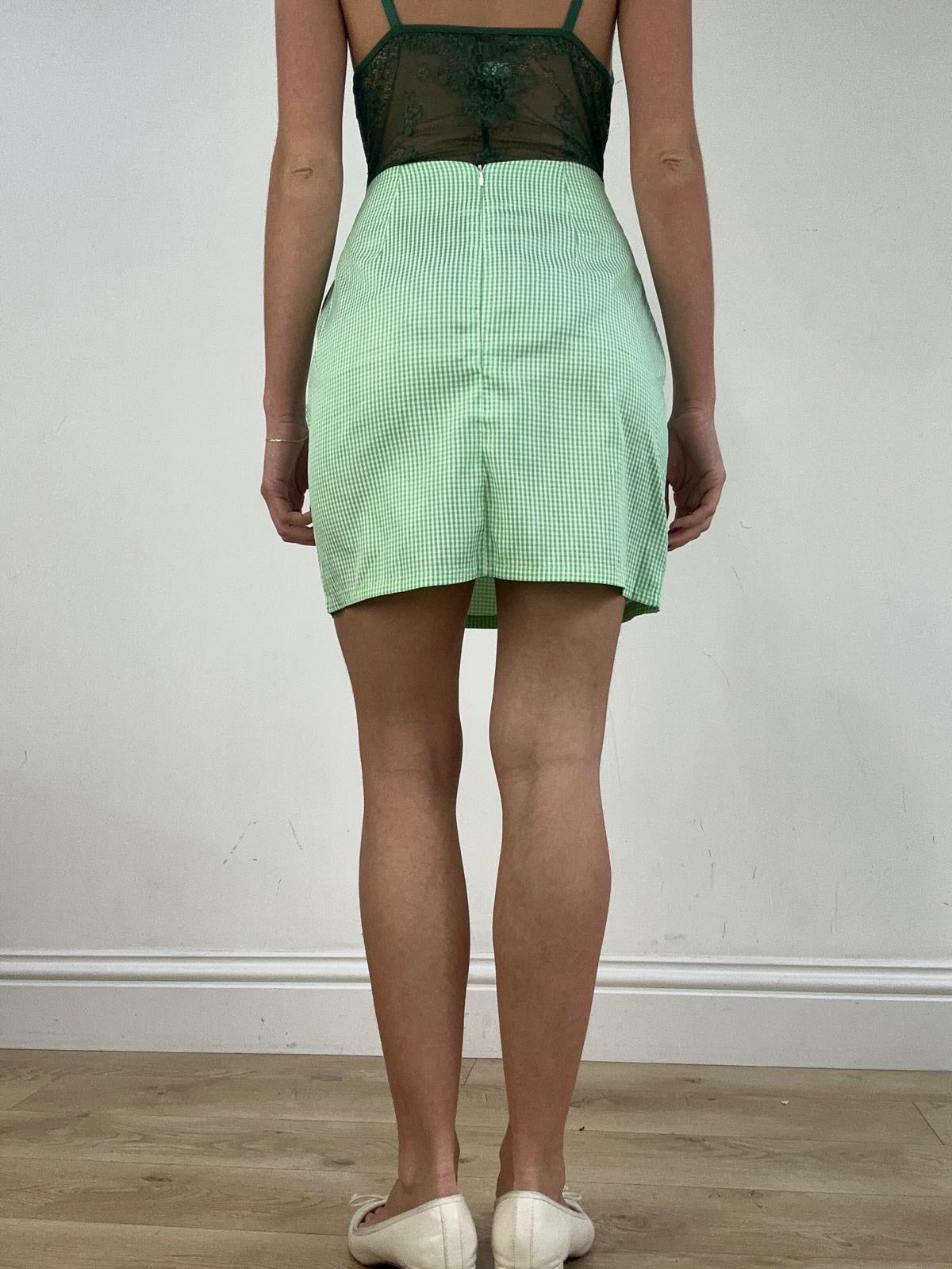 st patrick’s day | small white and green gingham mini skirt