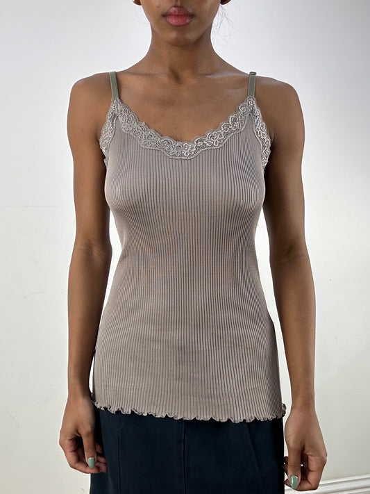 vintage edit: office siren | small grey lace cami top