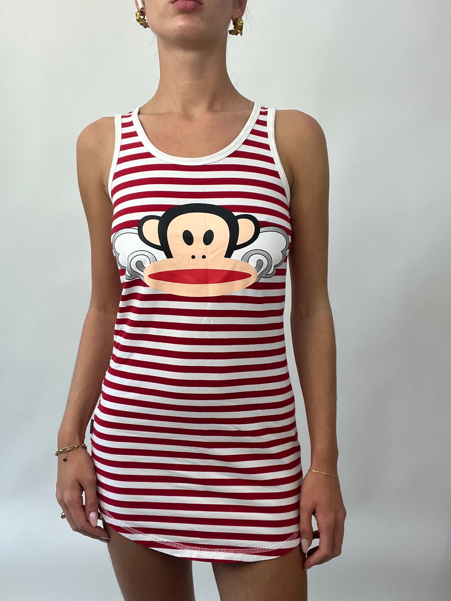 BRAT GIRL SUMMER DROP | large red striped paul frank dress / longline tank top