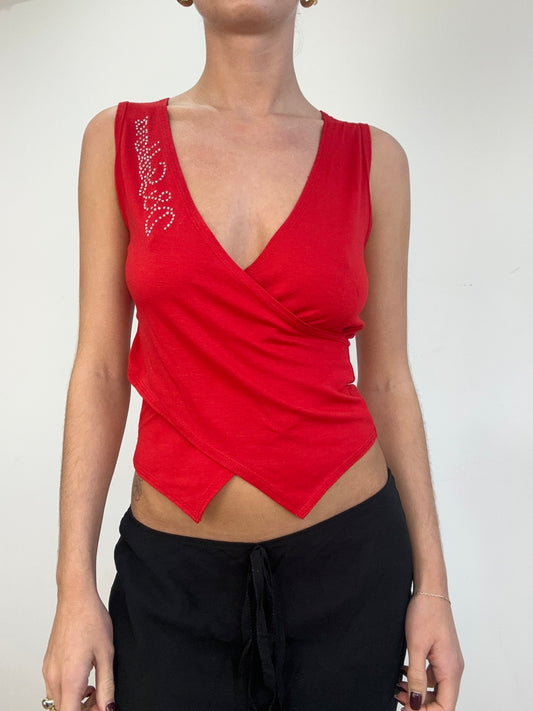 vintage drop 1 | medium red tank top with diamantés