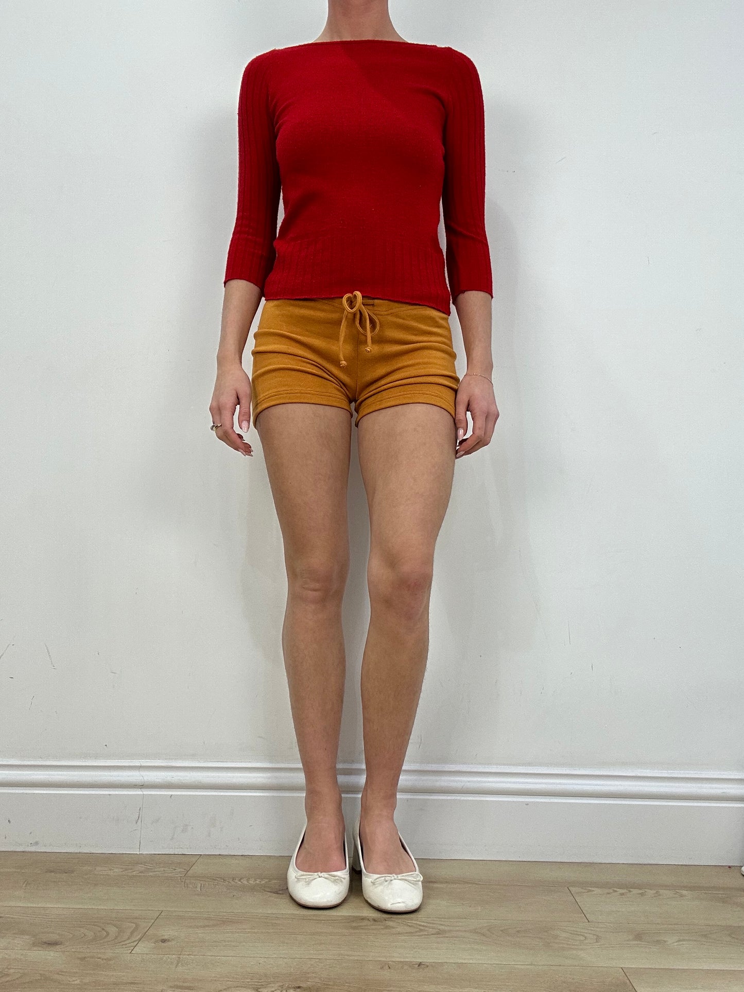 vintage edit nine | small red wide neck ribbed red jumper