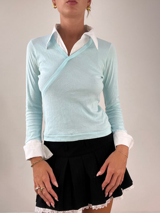 OFFICE GIRLIE | medium baby blue shirt with white collar