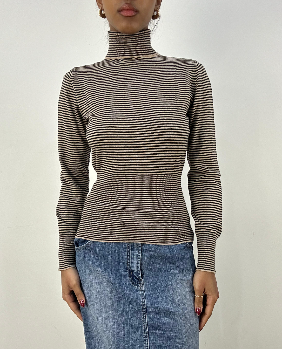 vintage edit six | extra small black and cream striped roll neck jumper