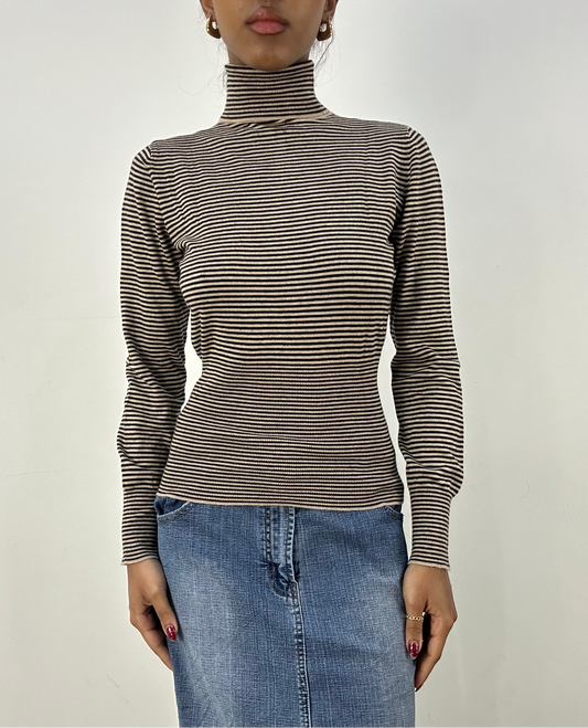 vintage edit six | extra small black and cream striped roll neck jumper