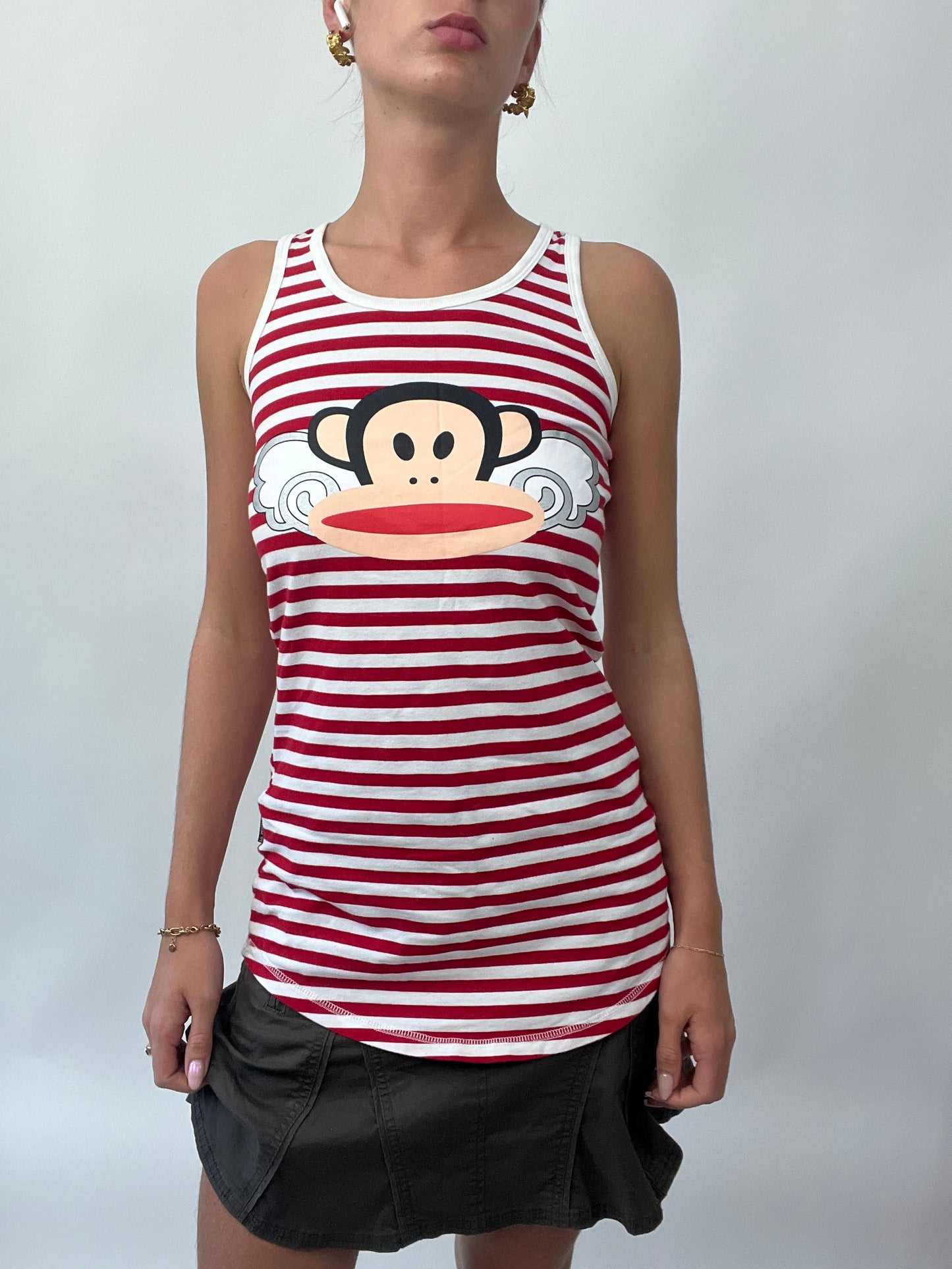 BRAT GIRL SUMMER DROP | large red striped paul frank dress / longline tank top