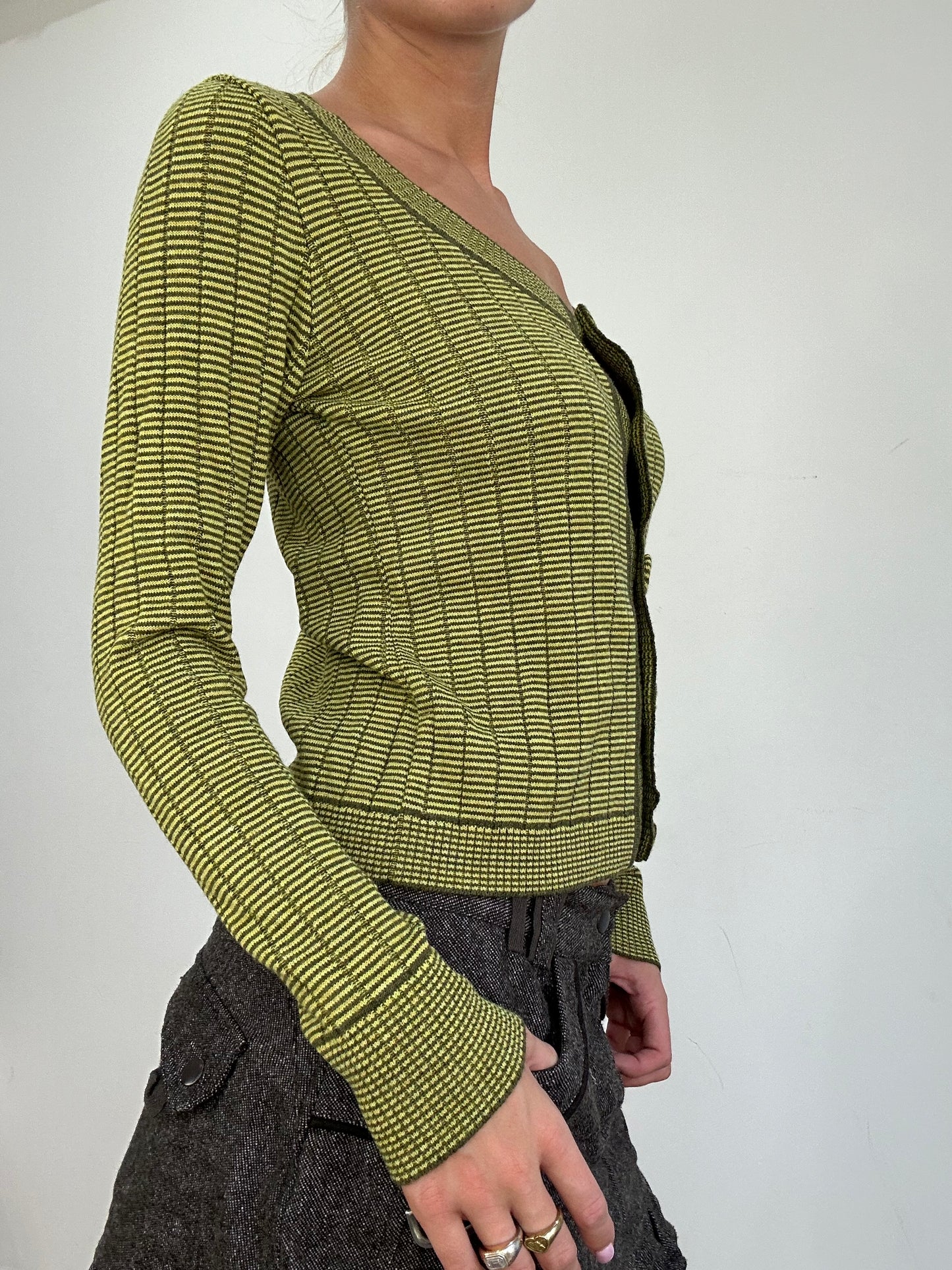 COSY CLASSICS | medium green striped cardigan