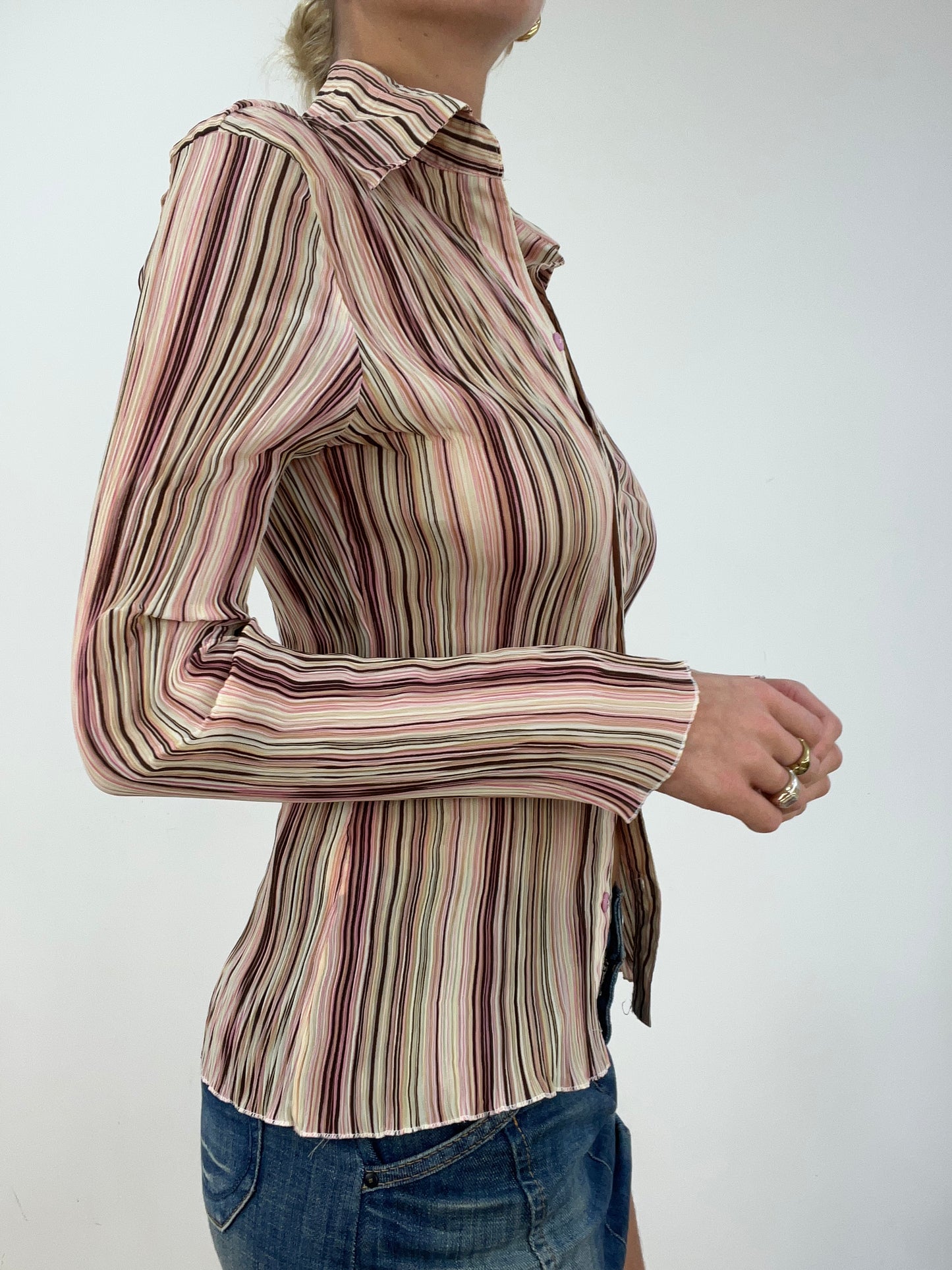 vintage edit four | small pink and green striped chiffon shirt