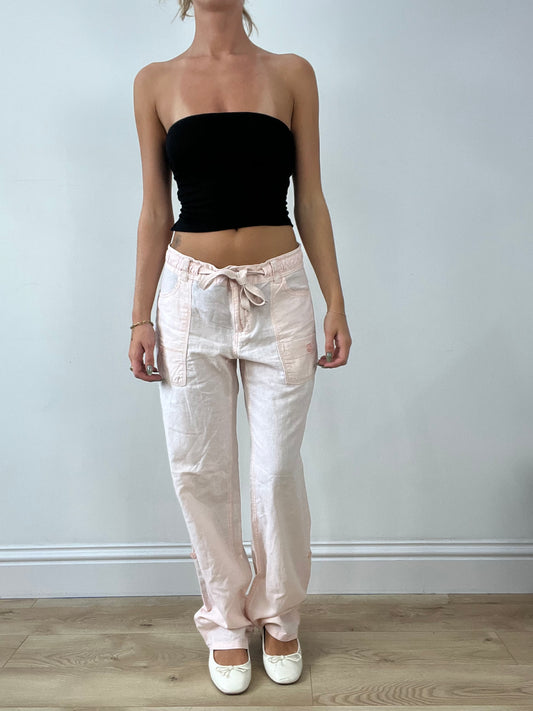 BEST PICKS | small baby pink old h&m linen trousers with tie waist detail