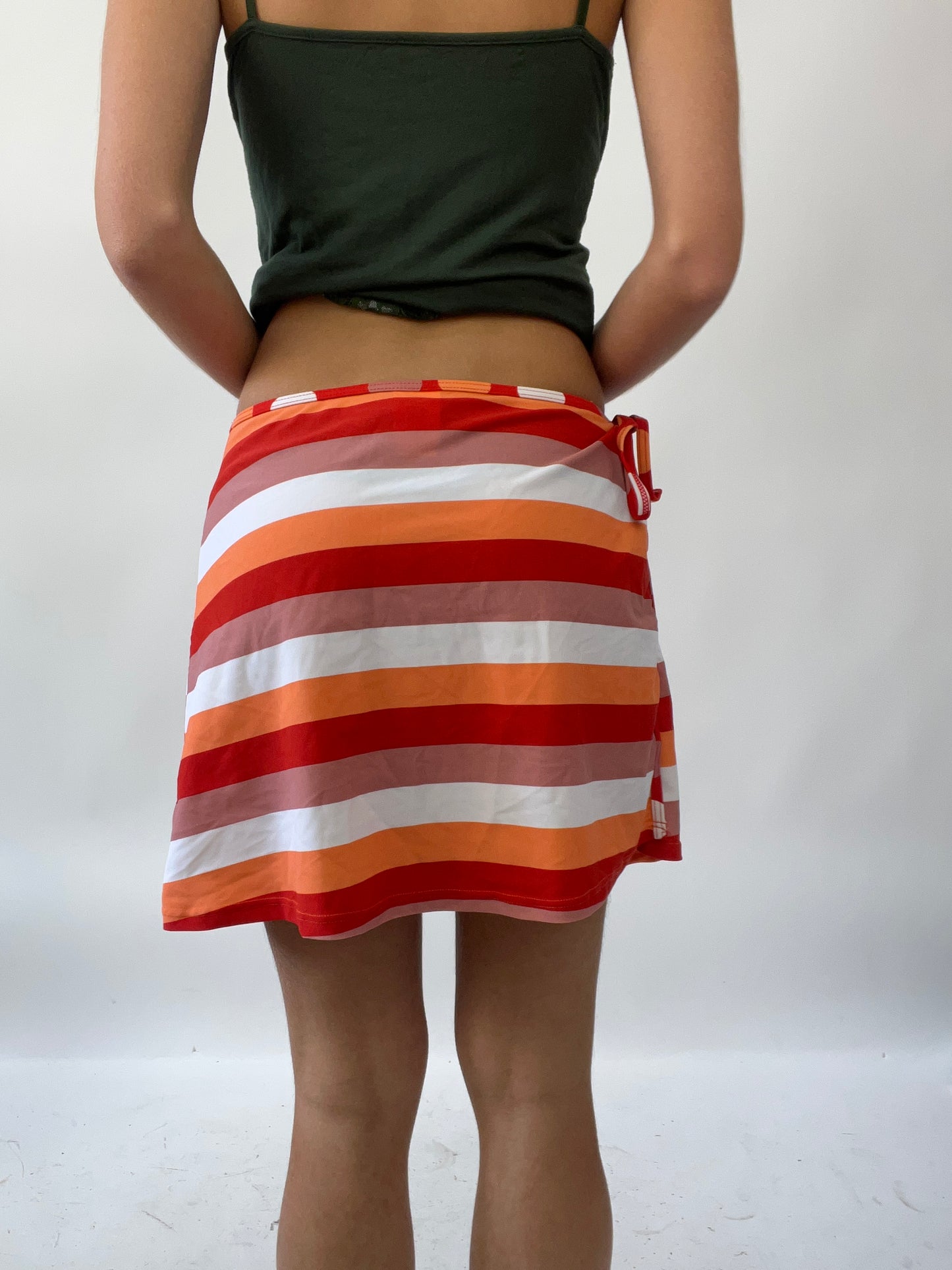 GIRLS TRIP DROP | medium orange white snd red striped wrap skirt