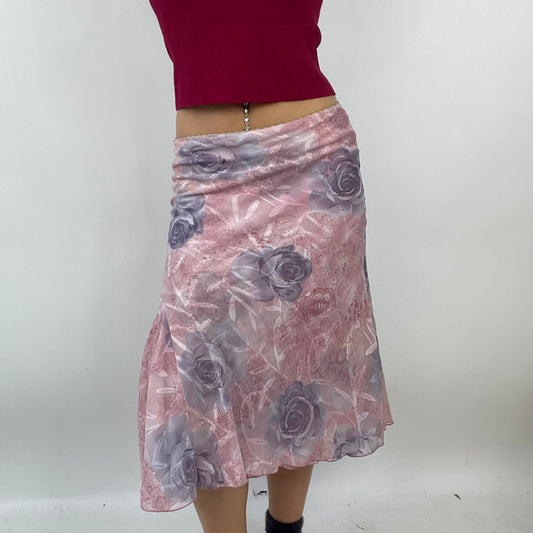 BARBIE DROP - national barbie day | small pink floral mesh floaty midi skirt