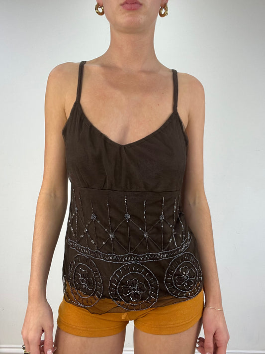 vintage edit nine: part two | small brown beaded cami top