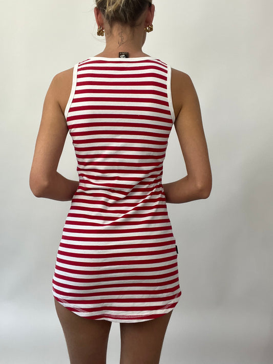 BRAT GIRL SUMMER DROP | large red striped paul frank dress / longline tank top