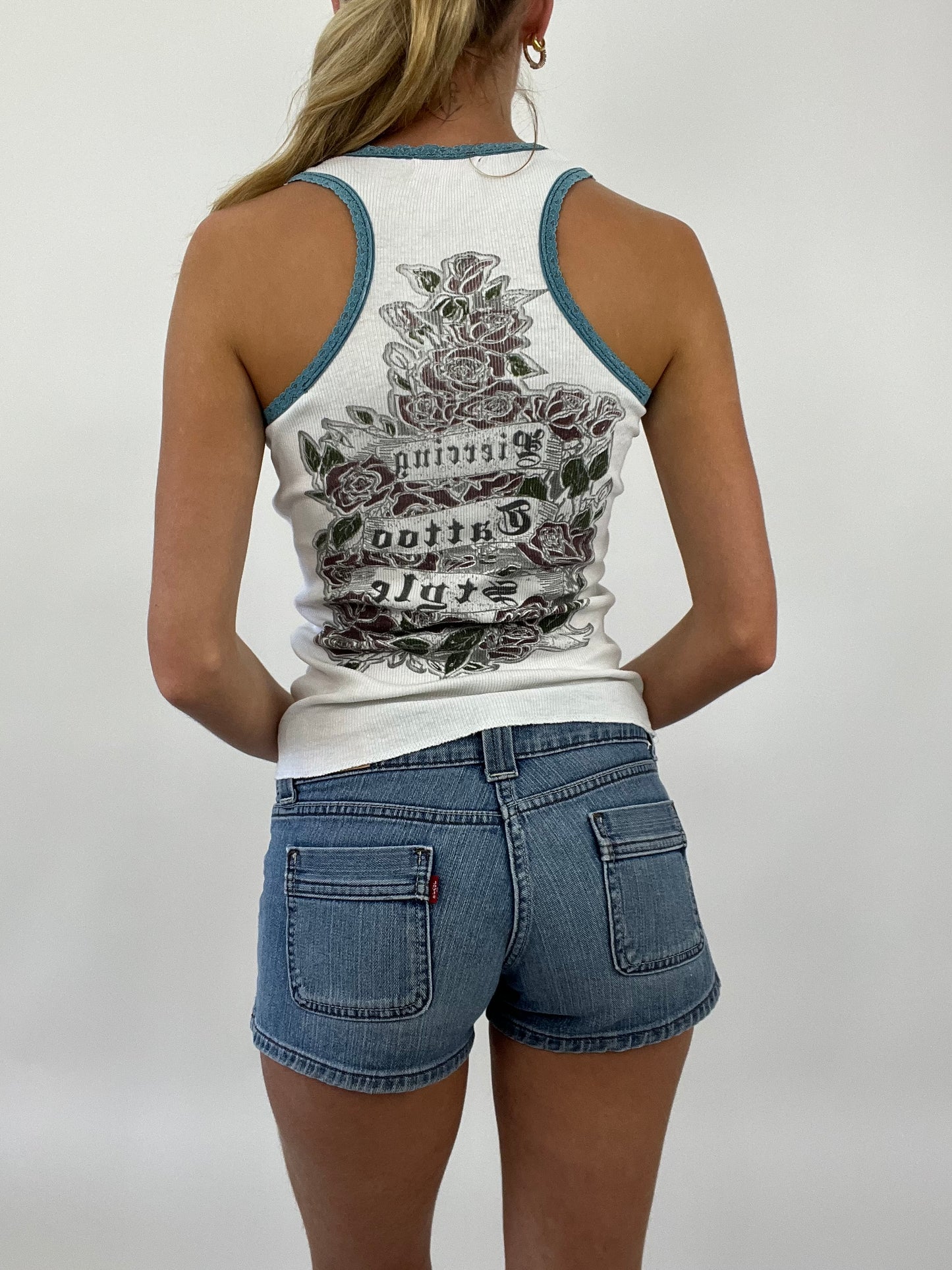 COASTAL COWGIRL DROP | small white ribbed tank top with print on the back
