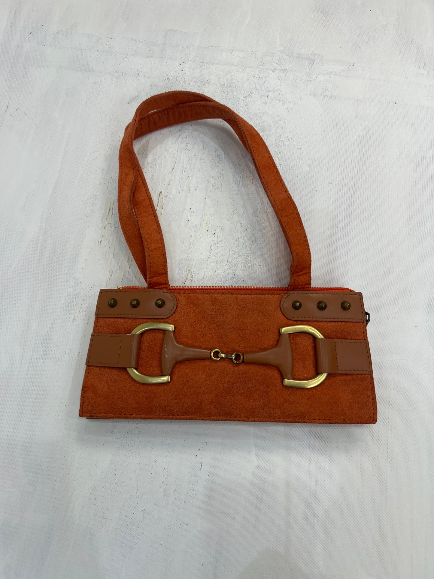 vintage edit eight | orange faux suede shoulder bag