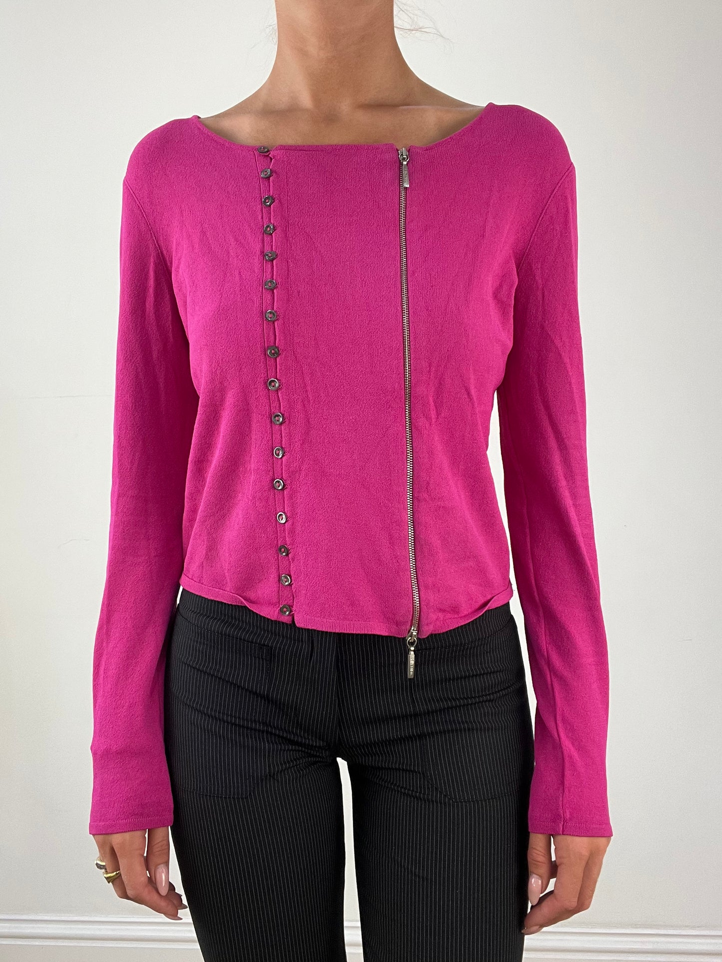 OFFICE GIRLIE | medium pink zip up cardigan