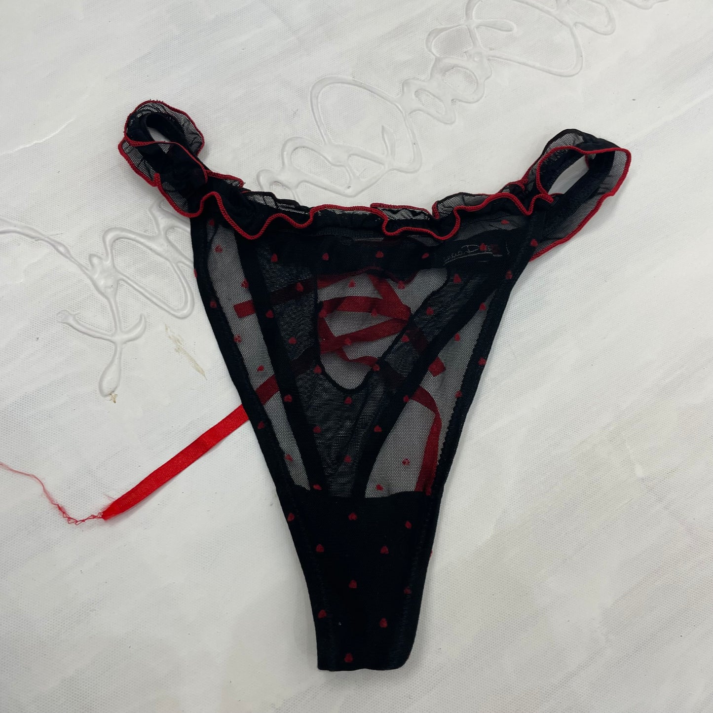 GALENTINES DAY DROP | small black mesh underwear with red bow